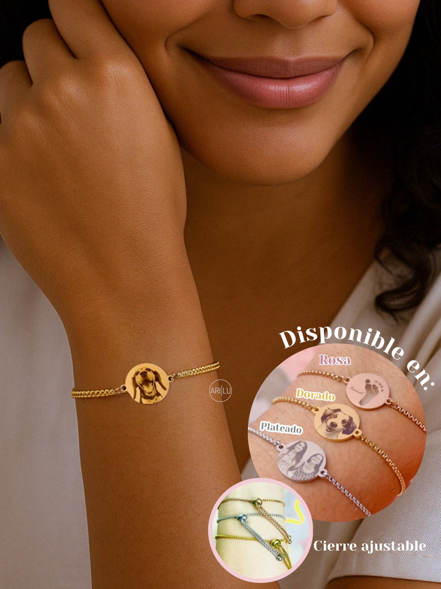 Pulsera foto real tipo pandora dije circular