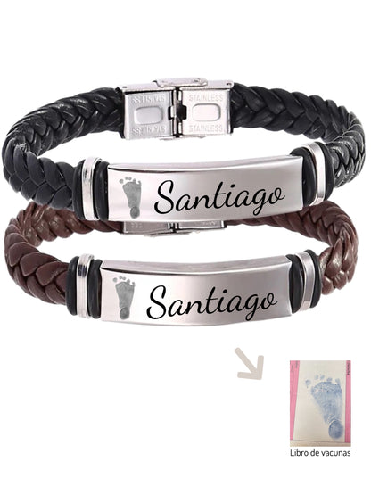 Pulsera cuero huella y texto